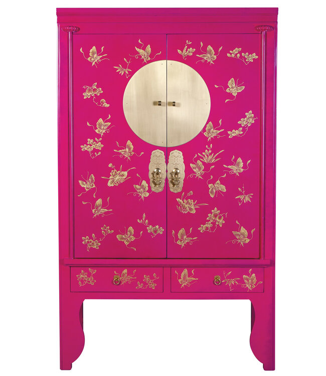 Armoire de Mariage Chinoise Fuchsia Royale Peint à la Main  - Orientique Collection L100xP55xH175cm