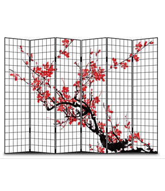 Fine Asianliving Paravent Japanisch Raumteiler B240xH180cm 6-teilig Kirschblüten Schwarz
