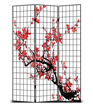 Fine Asianliving Bombio Japones Separador An120xAl180cm 3 Paneles Flores de Cerezo Negro