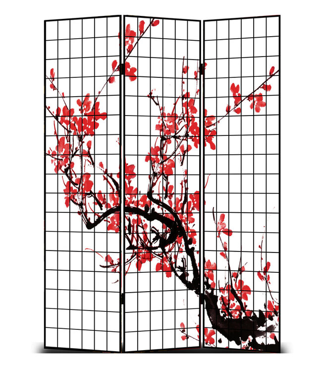 Japans Kamerscherm Scheidingswand B120xH180cm 3 Panelen Kersenbloesems Zwart