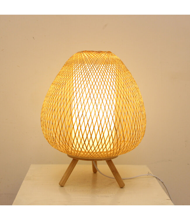 Lámpara de Mesa de Bambú Natural Hecho a Mano- Colette D30xAl38cm