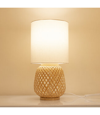 Fine Asianliving Lampada da Tavolo in Bambù Naturale Fatto a Mano - Renate D20xA41cm