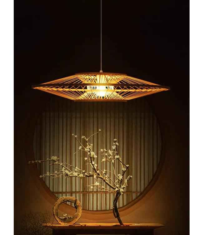 Bamboo Lampshade Pendant Light Handmade - Scarlet D60xH18cm