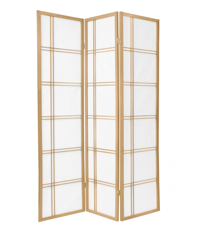 Japanese Room Divider 3 Panels W135xH180cm Privacy Screen Shoji Rice-paper Natural - Double Cross