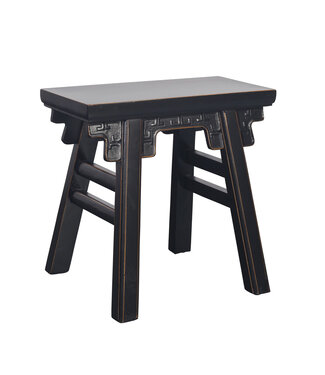 Fine Asianliving Chinese Stool Black with Details W50xD23xH47cm