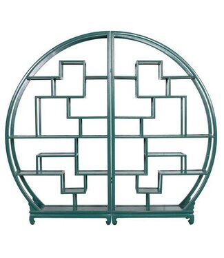 Fine Asianliving Étagère Chinoise Bibliothèque Ronde Verte Pin L192xP26xH176cm