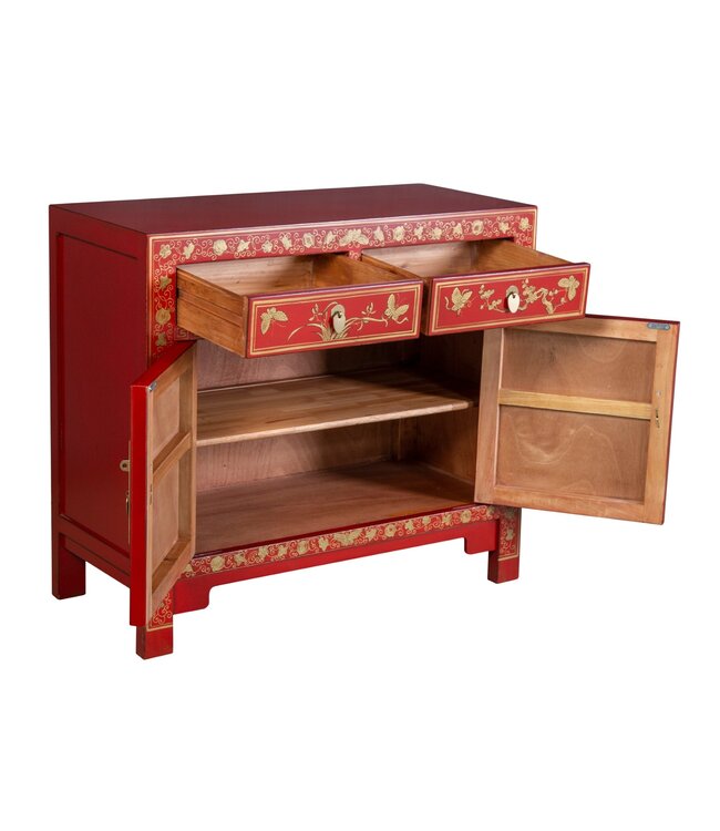 Chinesischer Schrank Lucky Rot Schmetterlinge Handbemalt - Orientique Kollektion B90xT40xH80cm