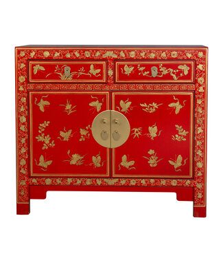 Fine Asianliving Armoire Chinoise Lucky Rouge Papillons Peint à la Main - Orientique Collection L90xP40xH80cm