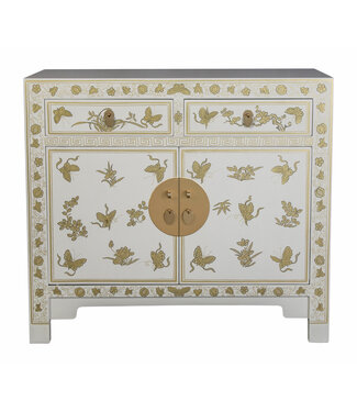 Fine Asianliving Chinese Cabinet Moonshine Greige Butterflies Hand-Painted - Orientique Collection W90xD40xH80cm
