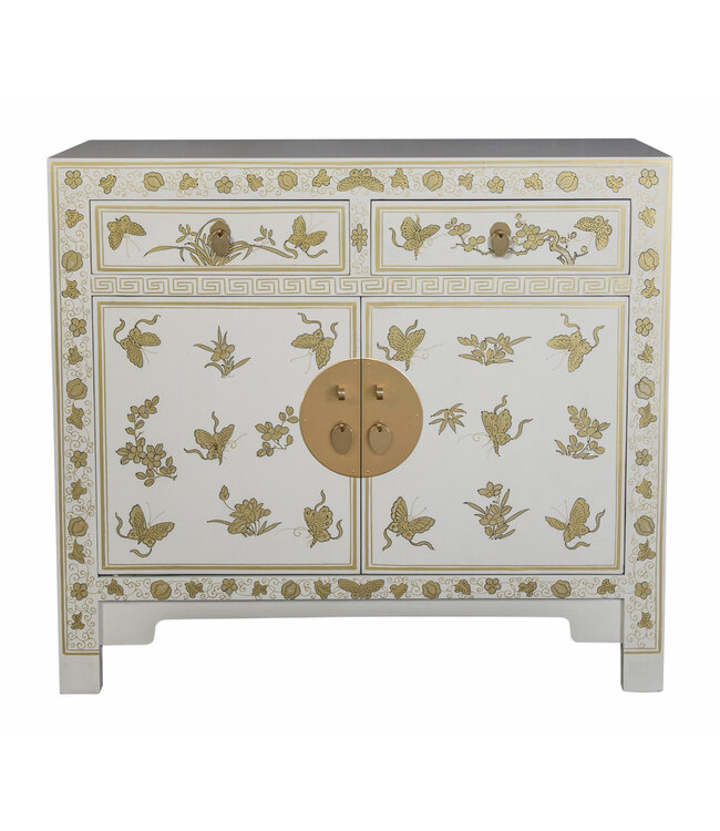 Chinese Cabinet Moonshine Greige Butterflies Hand-Painted - Orientique Collection W90xD40xH80cm