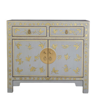 Fine Asianliving PREORDER WEEK 19 Armoire Chinoise Gris Pastel Papillons Peint à la Main - Orientique Collection L90xP40xH80cm