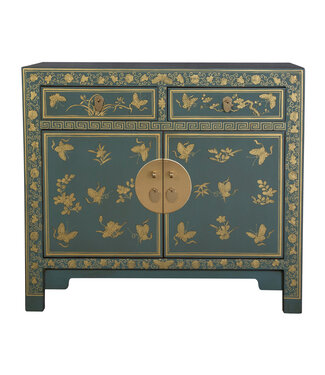 Fine Asianliving Chinese Cabinet Arctic Blue Grey Butterflies Hand-Painted - Orientique Collection W90xD40xH80cm