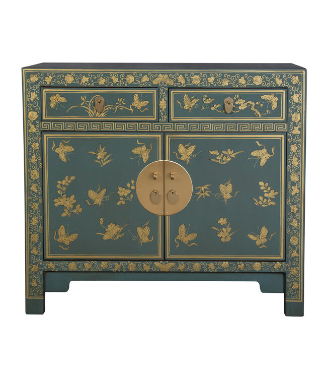 Chinese Cabinet Arctic Blue Grey Butterflies Hand-Painted - Orientique Collection W90xD40xH80cm