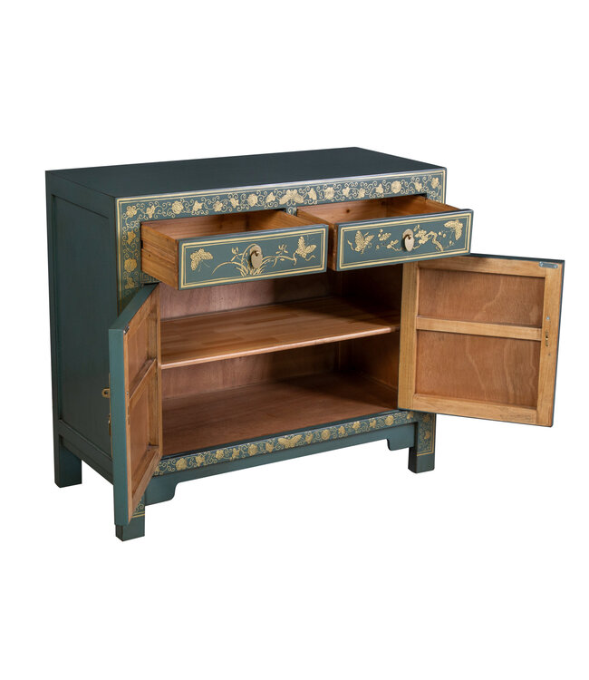 Chinese Kast Arctic Blauw Grijs Vlinders Handbeschilderd - Orientique Collectie B90xD40xH80cm