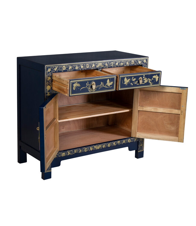 Chinesischer Schrank Nachtblau Schmetterlinge Handbemalt - Orientique Kollektion B90xT40xH80cm