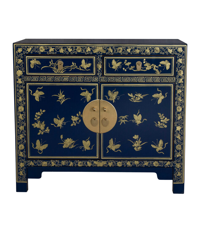 Chinese Cabinet Midnight Blue Butterflies Hand-Painted - Orientique Collection W90xD40xH80cm