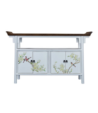 Fine Asianliving Chinesisches Sideboard Weiß Tibetisch Inspiriert Handgemalt B143xT37xH87cm