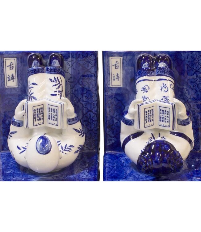 Chinese Boekensteun Porselein Kinderen Blauw Wit Handgeschilderd Set/2 B18xD13xH23cm