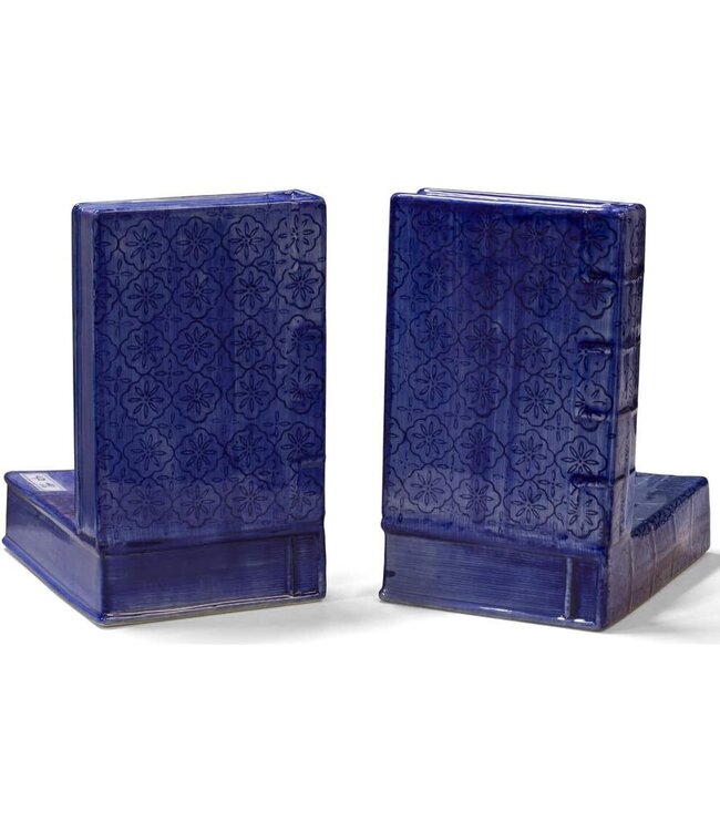 Sujetalibros Chino Porcelana Niños Azul Blanco Pintado a Mano Juego/2 An18xP13xAl23cm