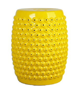 Fine Asianliving Keramik Hocker Gelb Dots Handgefertigt D33xH46cm