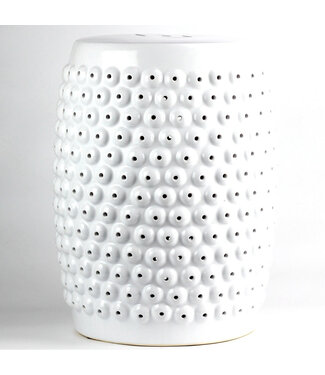 Fine Asianliving Keramik Hocker Weiß Dots Handgefertigt D33xH46cm