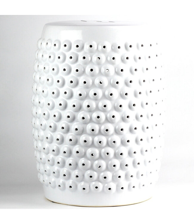 Keramik Hocker Weiß Dots Handgefertigt D33xH46cm