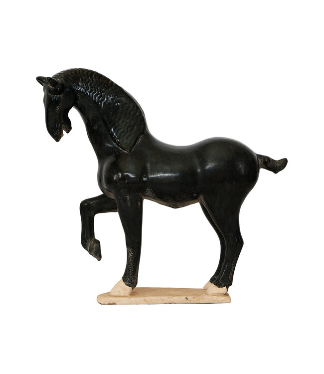 Ceramica Cinese della Dinastia Qing Cavallo Nero Fatto a Mano L41xP15xA41cm