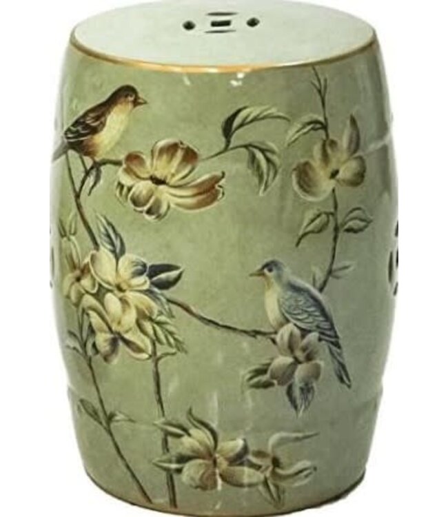 Ceramic Garden Stool Sage Birds Handmade - Rowena D30xH45cm