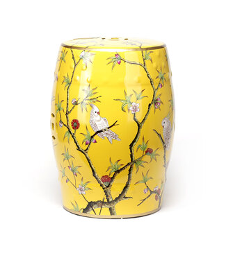 Fine Asianliving Sgabello in Ceramica Giallo Pappagalli Fatto a Mano - Elena D30xH45cm