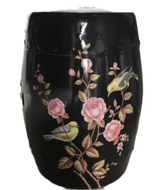 Fine Asianliving Ceramic Garden Stool Black Peonies Handmade - Yara D30xH45cm