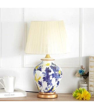 Fine Asianliving Lampe de Table en Porcelaine Blanc Abstrait Fleurs Fait Main - Aerin D30xH48cm