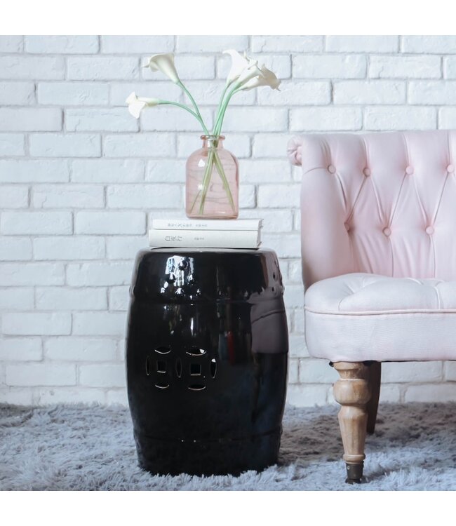 Keramische Kruk Onyx Zwart Porselein Handgemaakt D33xH46cm