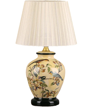 Fine Asianliving Chinesische Tischlampe Porzellan Gelb Vögel Handgefertigt - Quinn D30xH48cm