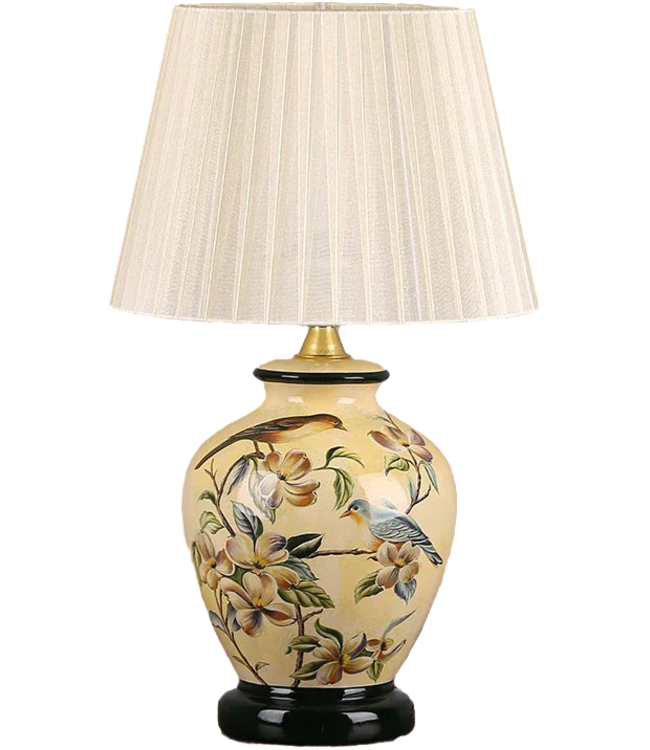 Chinese Table Lamp Porcelain Birds Handmade - Quinn D30xH48cm