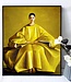 Olieverf Schilderij 100% Handgeschilderd Zwarte Omlijsting 120x120cm Chinese Vrouw Geel