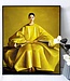 Peinture á l'Huile 100% Peint á La Main Cadre Noir 120x120cm Femme Chinois Jaune