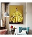 Pittura Ad Olio Dipinto a Mano Cornice Nero 150x150cm Donna Cinesa Giallo
