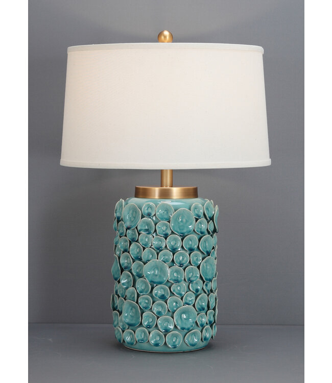 Chinesische Tischlampe Porzellan mit Schirm Türkis Modern Handgefertigt D43xH65cm