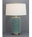 Lampe de Table en Porcelaine Chinoise avec Abat-jour Turquoise Motif Fait Main D50xH76cm