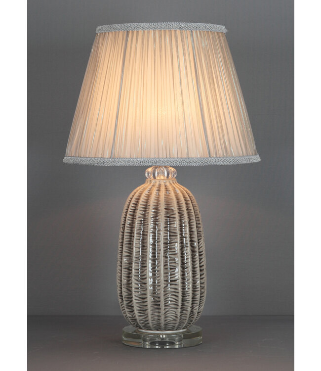 Lampada da Tavolo Cinese in Porcellana con Paralume Grigio Contemporaneo Fatto a Mano D36xA59cm