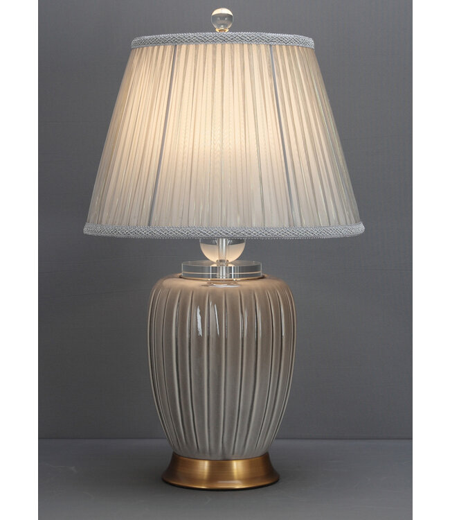 Chinesische Tischlampe Porzellan mit Schirm Grau Modern Handgefertigt D36xH62cm