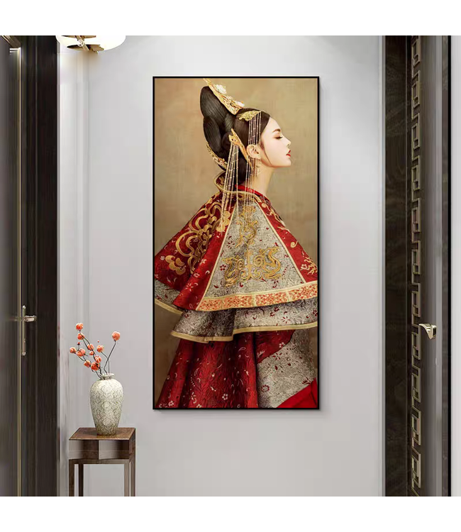 Pintura Al Óleo Cuadro Pintado a Mano Marco Negro 60x120cm Emperatriz China