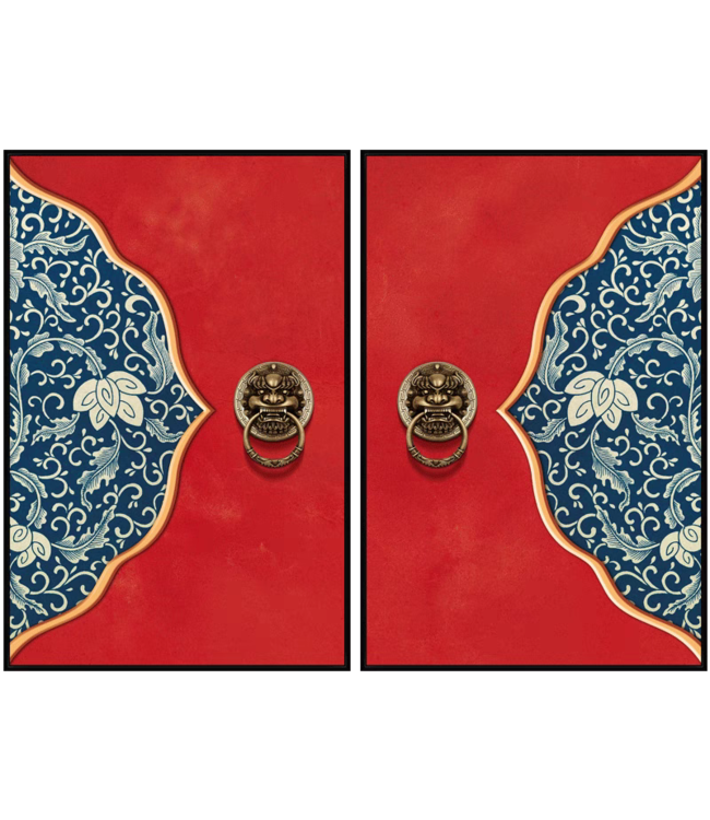 Oil Painting 100% Handpainted Black Frame 60x120cm Chinese Doors Set/2