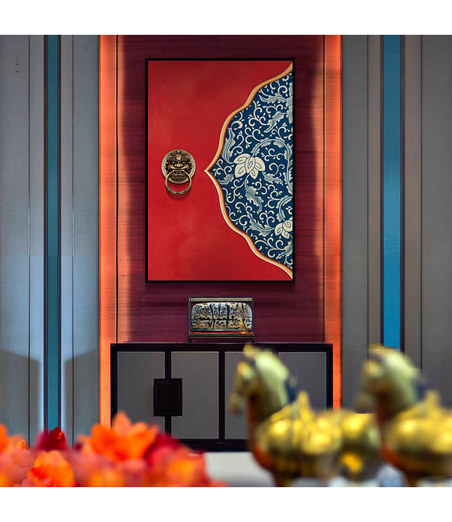 Oil Painting 100% Handpainted Black Frame 60x120cm Chinese Doors Set/2