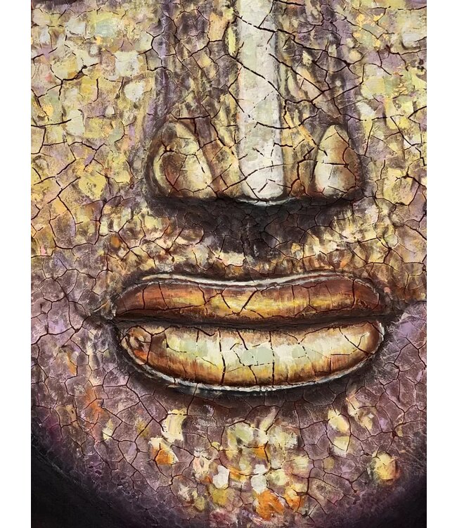 Oil Painting 100% Handpainted 3D Relief Effect Black Frame 100x150cm Buddha Gold