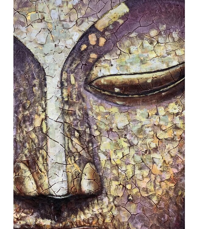 Pittura Ad Olio Dipinto a Mano 3D in Rilievo Cornice Nero 100x150cm Buddha Oro