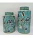 Pot à Gingembre Chinois Porcelaine Turquoise avec Accent Doré Fleurs Fait Main D17xH33cm