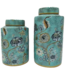 Pot à Gingembre Chinois Porcelaine Turquoise avec Accent Doré Fleurs Fait Main D17xH33cm