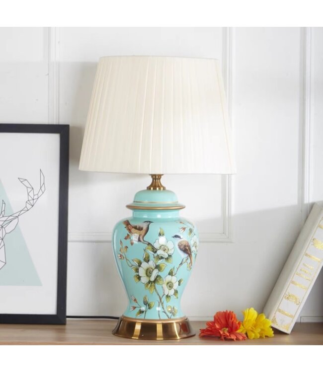 Lampada da Tavolo Cinese Blu Magnolia Fatto a Mano - Aeliana D30xA48cm