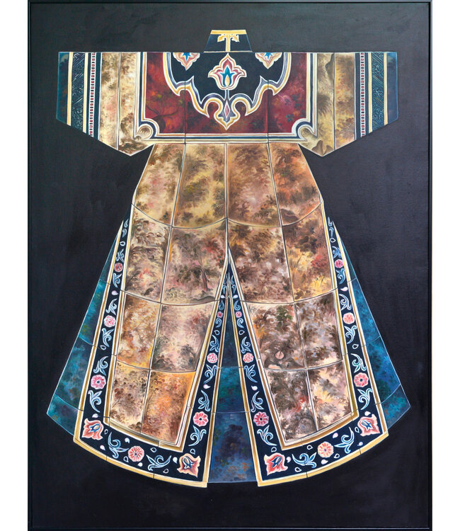 Oil Painting 100% Handpainted Black Frame 90x120cm Chinese Kimono Gold